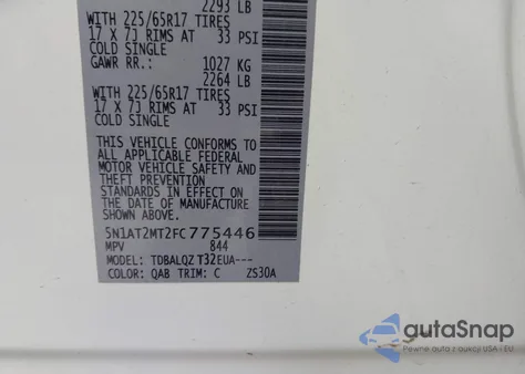 2015 Nissan Rogue Sv z USA, uszkodzony, nr VIN 5N1AT2MT2FC775446